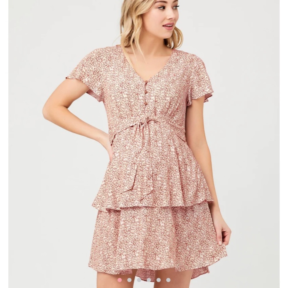 Ripe Maternity Lulu Layered Dress Rose/ White